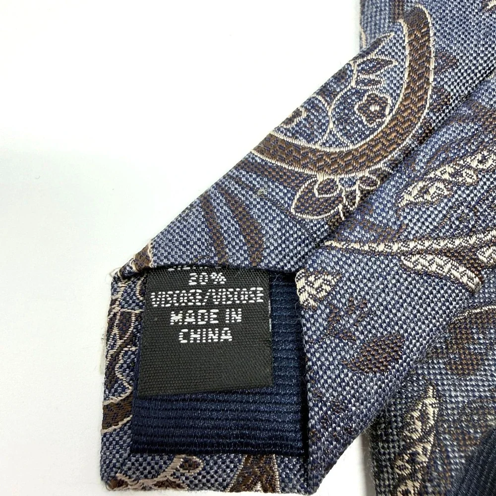 MICHAEL KORS Towel Paisley Tie Blue Brown Silk Blend Designer Necktie